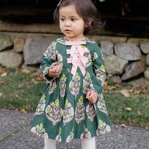 Pink Chicken 3 Year Hermione Hunter Green Floral Bow Dress Toddler Girls 3T